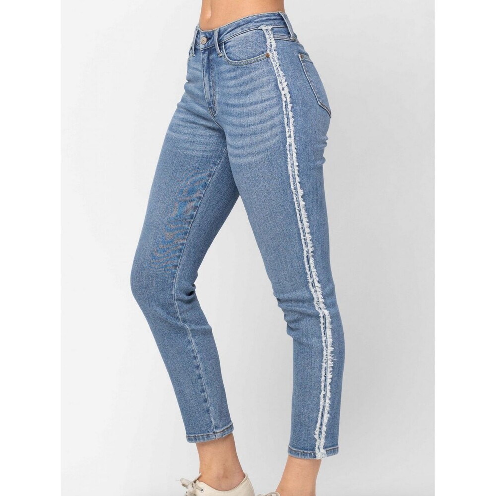 Judy Blue High Waist Slim Fit Fray Side Seam Detail Jeans Blue Size 3 NWT